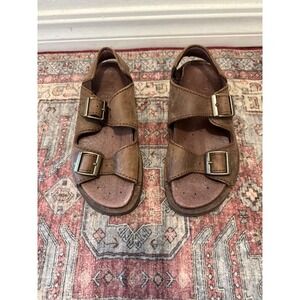 Mozo Brown Leather Slingback Buckle Sandals Ladies 6.5 Lug Sole Rugged Comfort